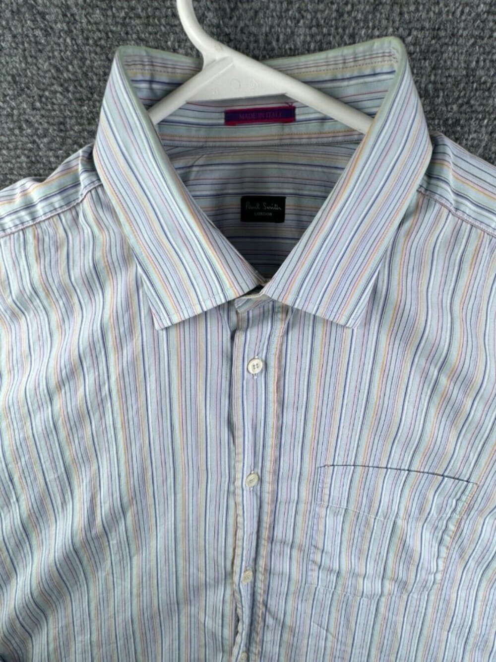 Paul Smith Shirt Men 17.5/44 Colorful Striped Italy Made London Button Up Adult